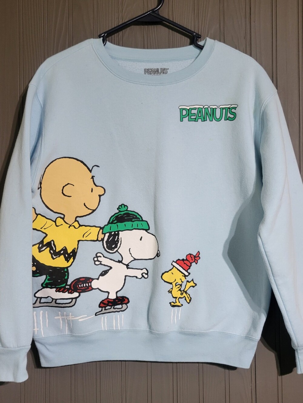Peanuts Long Sleeve Graphic Sweatshirt Crewneck Charlie Brown Blue Women's MD